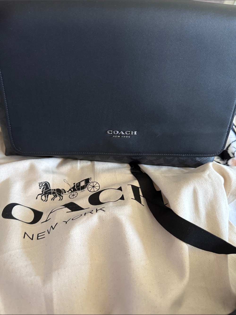 Coach Black Leather Messenger Bag with Silver Logo